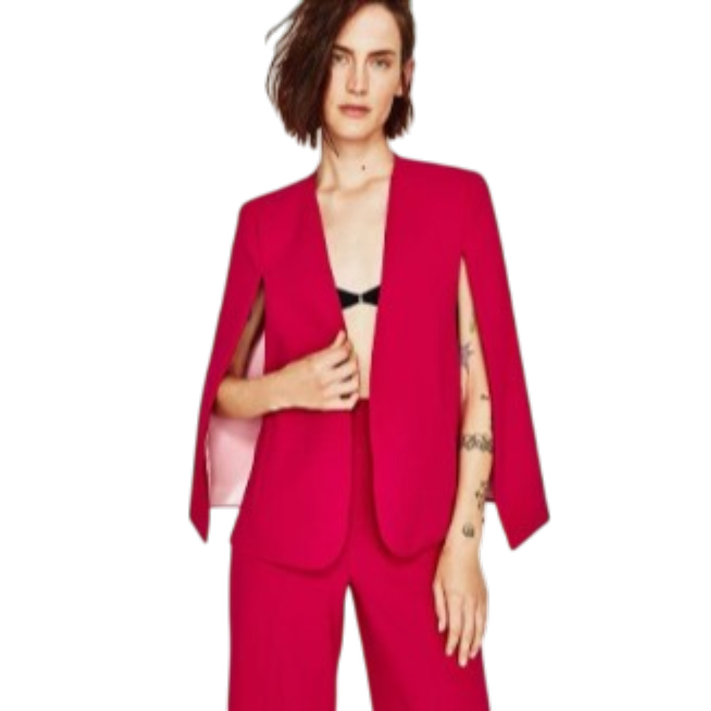 ZARA Woman Cape Blazer Jacket Fuchsia Pink Open Front Slit Sleeve Small 2-8